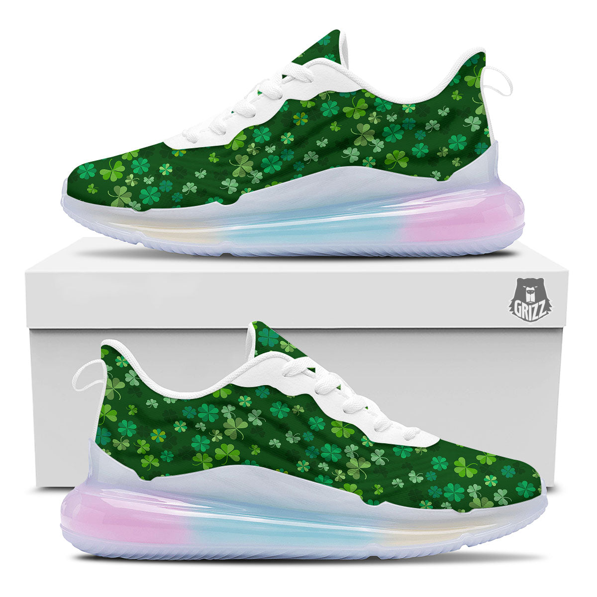 Shamrock Leaf Green Print Pattern Running Sneakers-grizzshop
