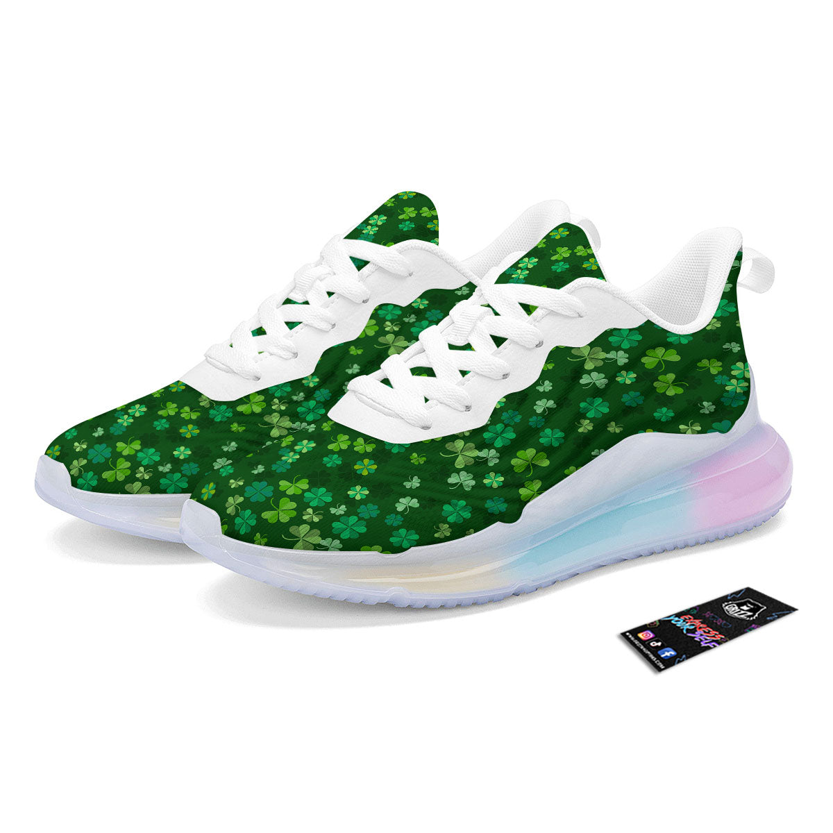 Shamrock Leaf Green Print Pattern Running Sneakers-grizzshop