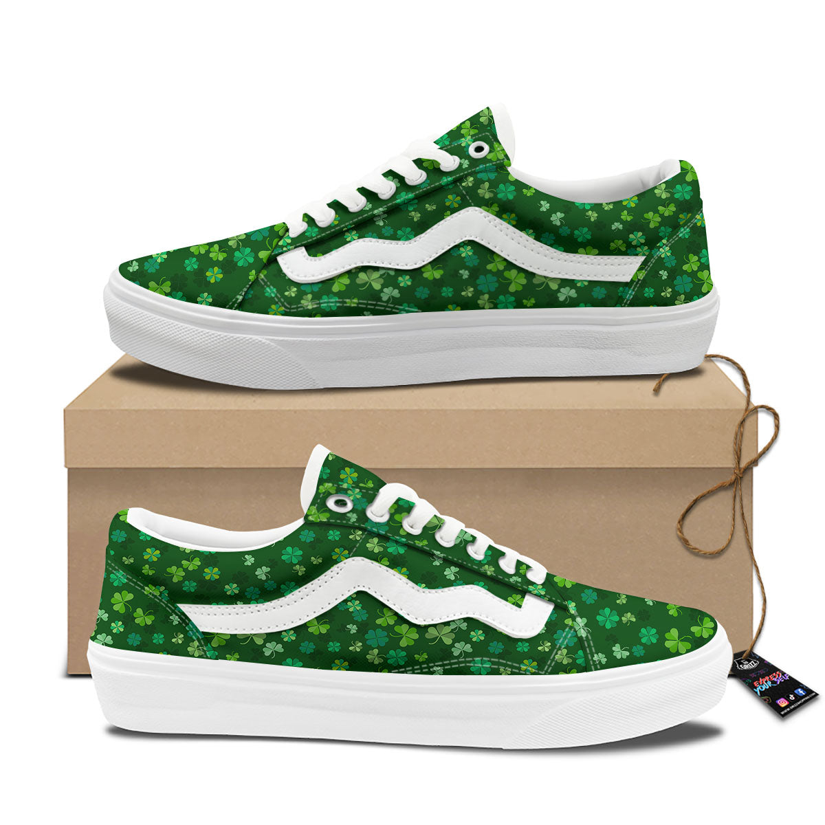 Shamrock Leaf Green Print Pattern Skate Shoes-grizzshop