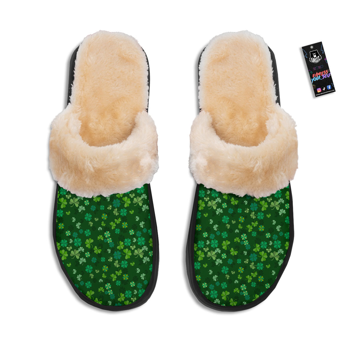 Shamrock Leaf Green Print Pattern Slippers-grizzshop