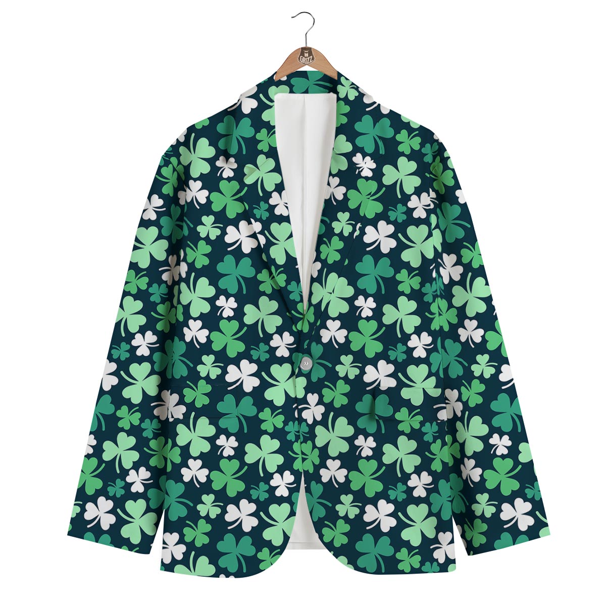 Shamrock Pattern Print Men's Blazer-grizzshop