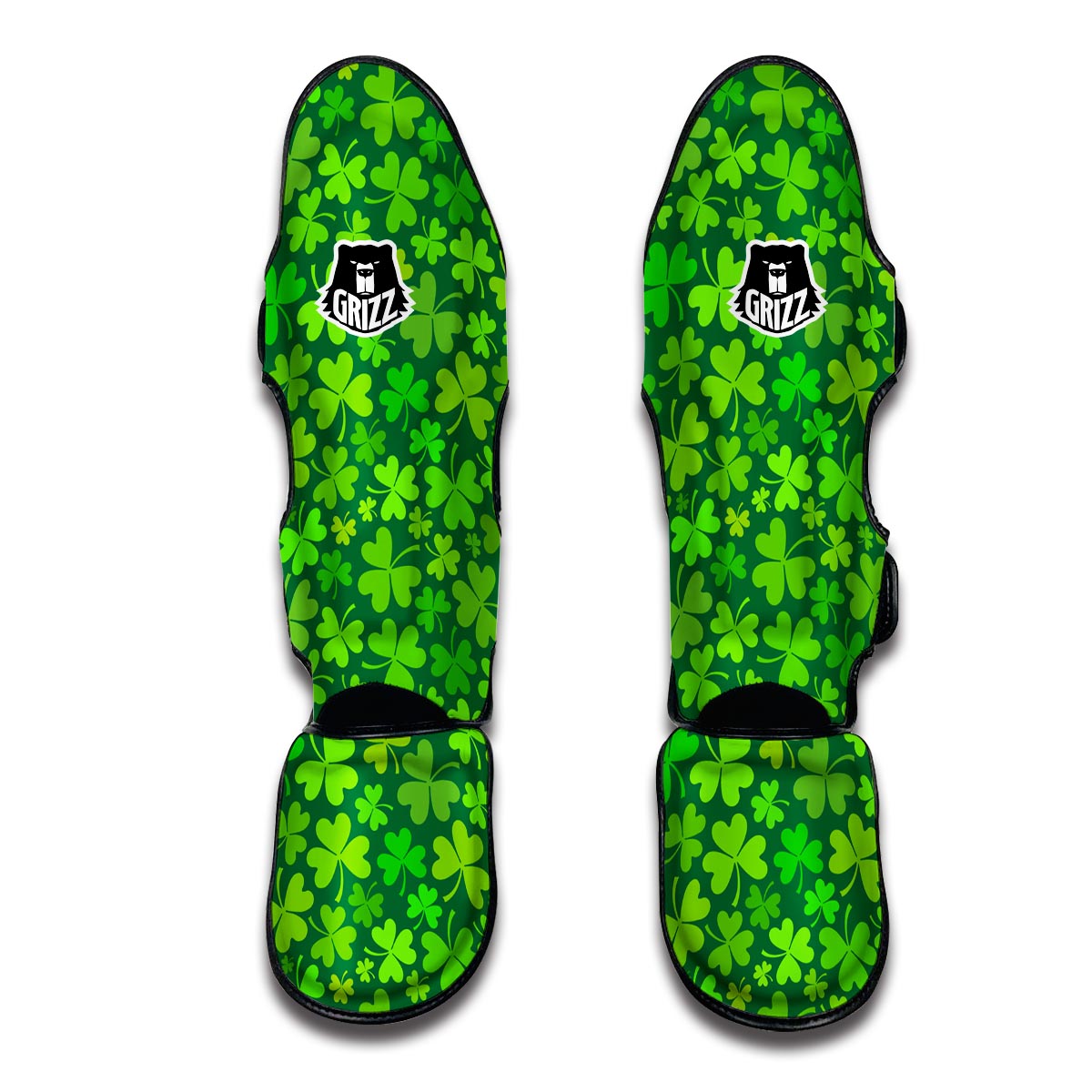 Shamrock St Patrick's Day Green Print Pattern Muay Thai Shin Guards-grizzshop