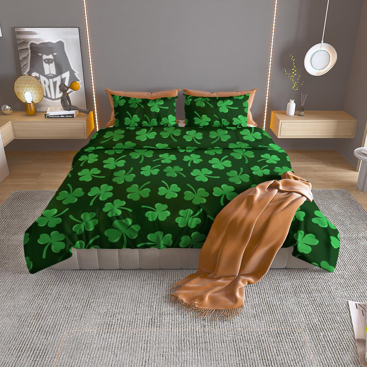 Shamrock St. Patrick's Day Print Pattern Duvet Cover Bedding Set-grizzshop