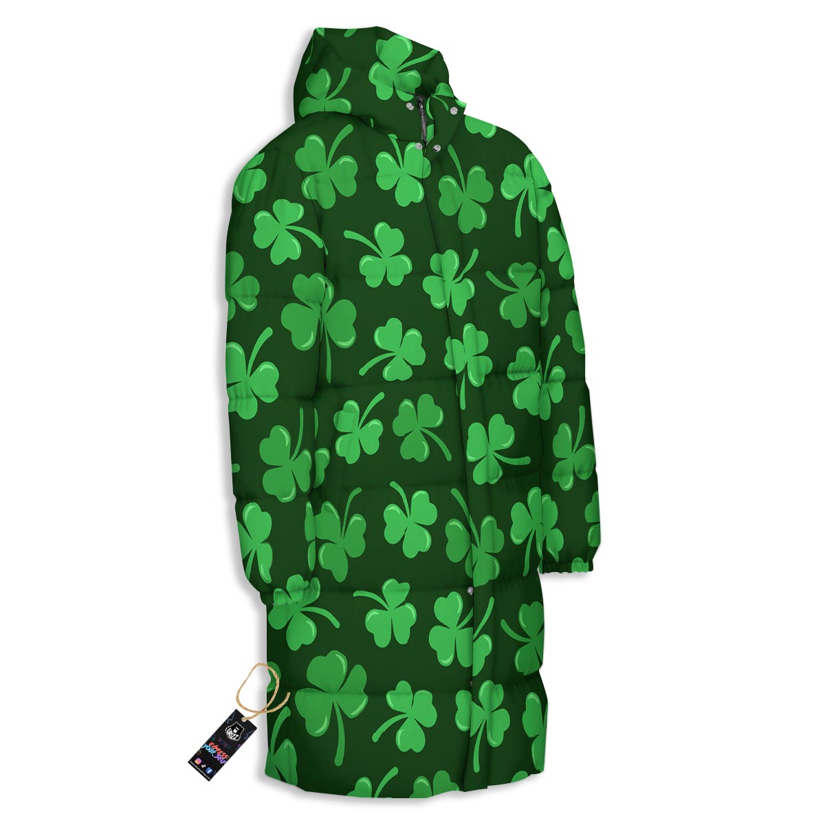 Shamrock St. Patrick's Day Print Pattern Long Down Jacket-grizzshop