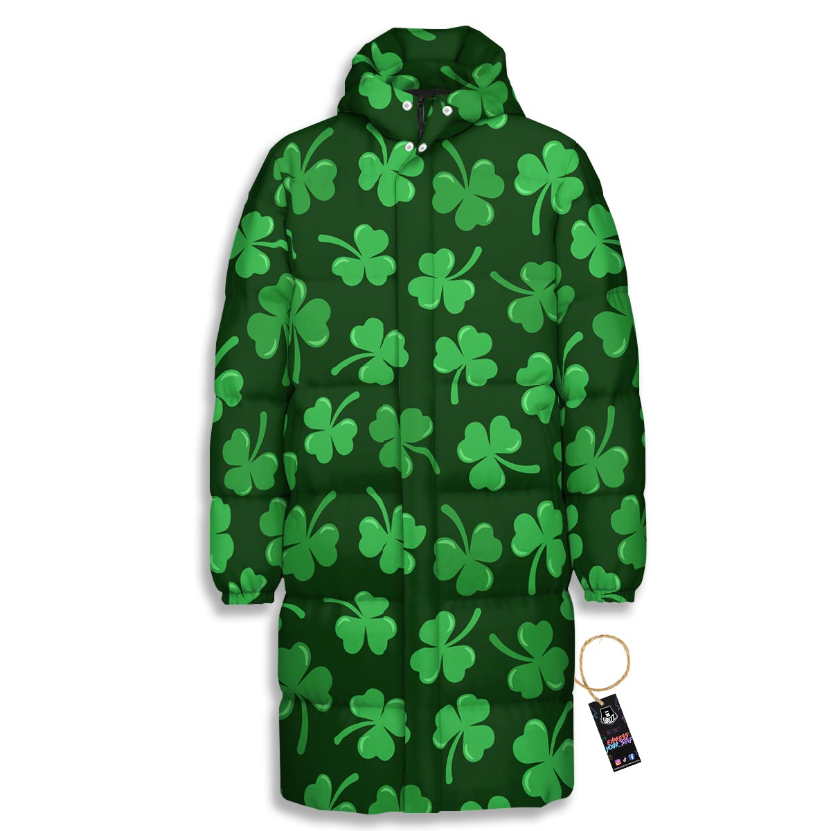 Shamrock St. Patrick's Day Print Pattern Long Down Jacket-grizzshop