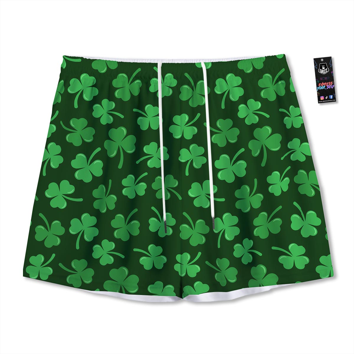 Shamrock St. Patrick's Day Print Pattern Mesh Shorts