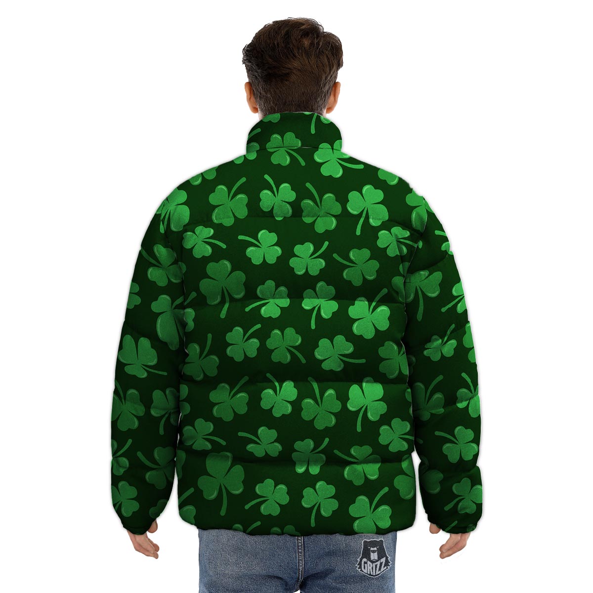 Shamrock St. Patrick's Day Print Pattern Puffer Jacket-grizzshop