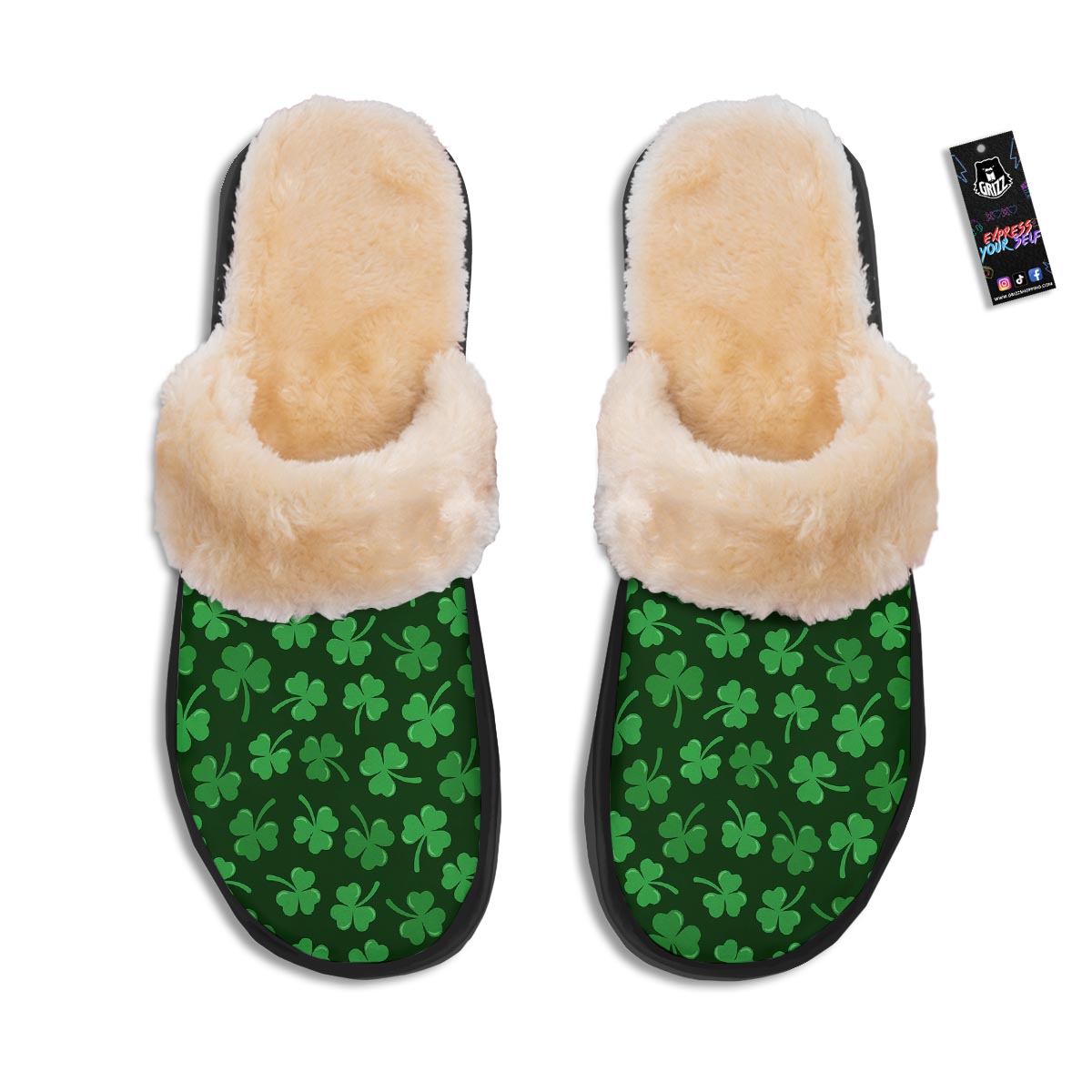 Shamrock St. Patrick's Day Print Pattern Slippers-grizzshop