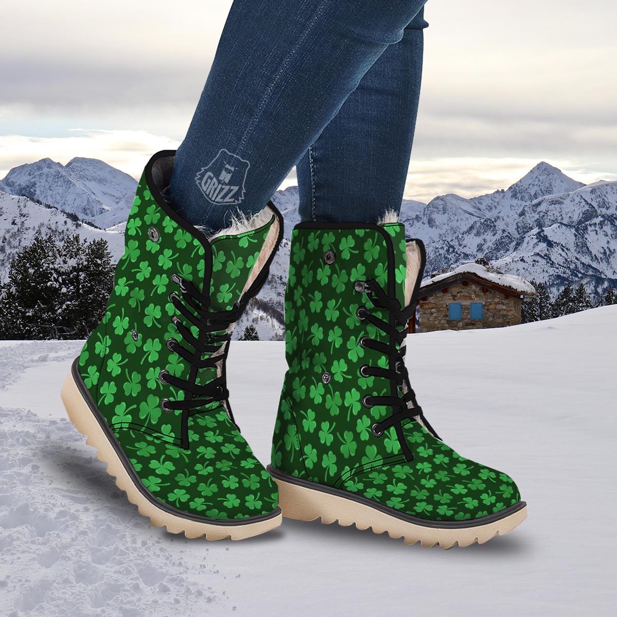 Shamrock St. Patrick's Day Print Pattern Snow Boots-grizzshop