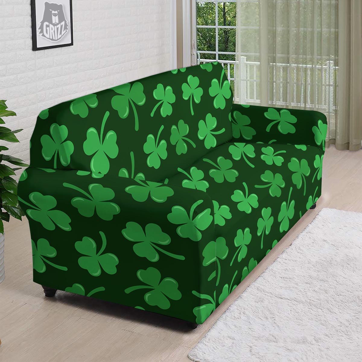 Shamrock St. Patrick's Day Print Pattern Sofa Cover-grizzshop