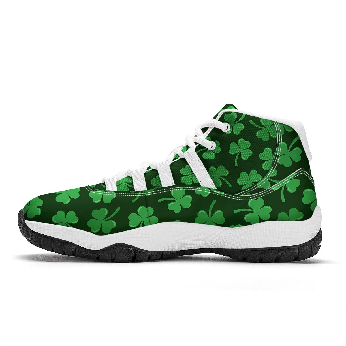 Shamrock St. Patrick's Day Print Pattern White Bball Shoes-grizzshop