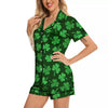 Shamrock St. Patrick's Day Print Pattern Women Silk Pajamas-grizzshop