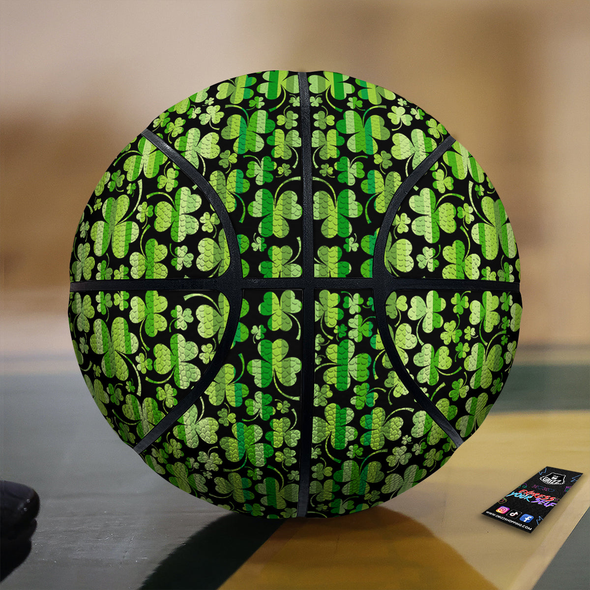 Shamrock Green And Black Print Pattern Basketball