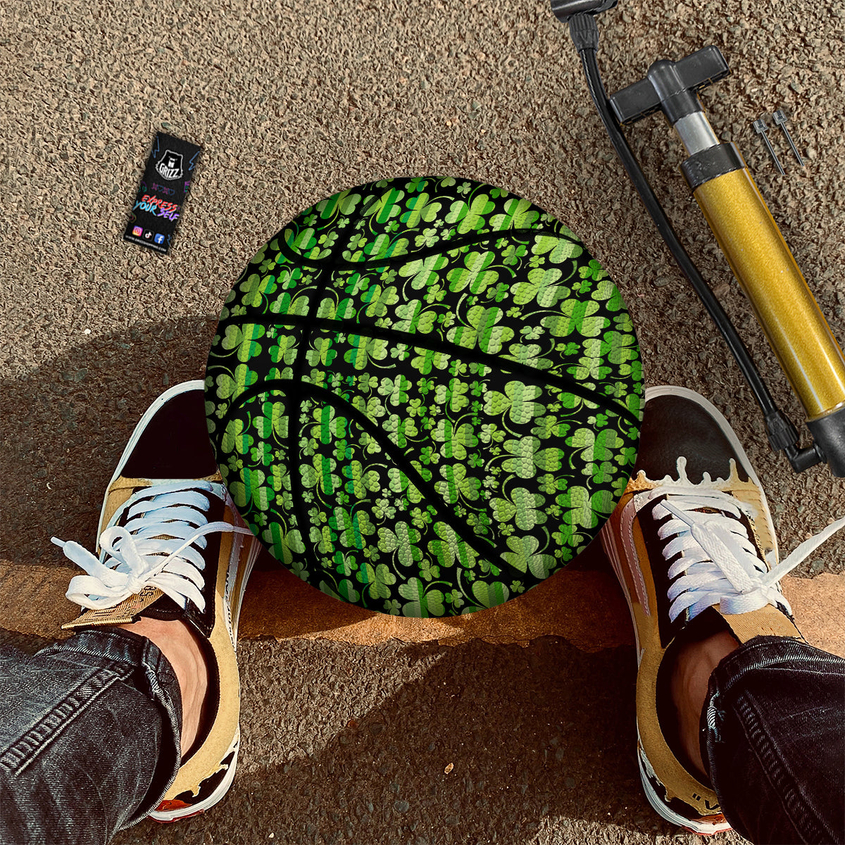 Shamrock Green And Black Print Pattern Basketball