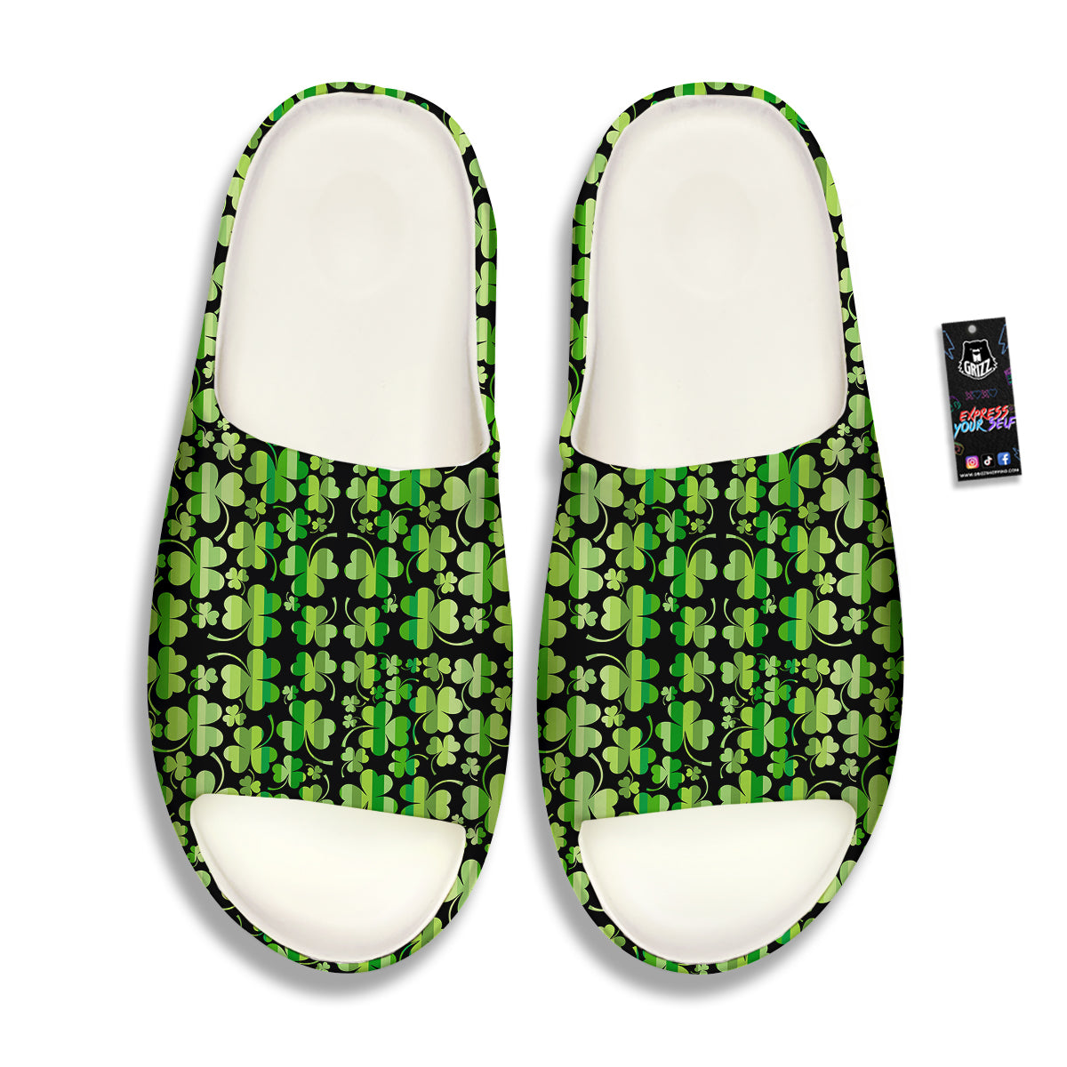 Shamrock Green And Black Print Pattern Sandals-grizzshop