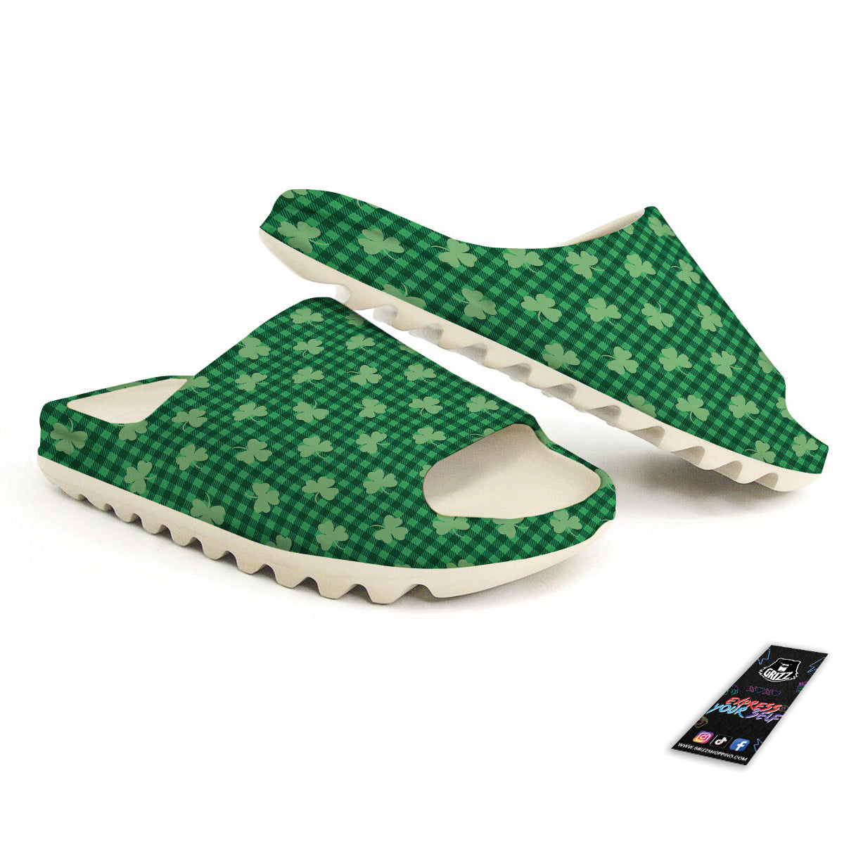 Shamrock Green Plaid Print Pattern Sandals-grizzshop