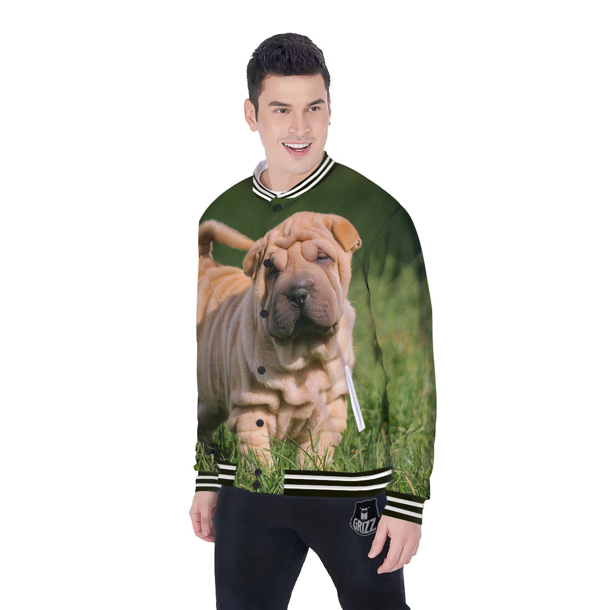 Shar Pei Vintage Print Baseball Jacket-grizzshop