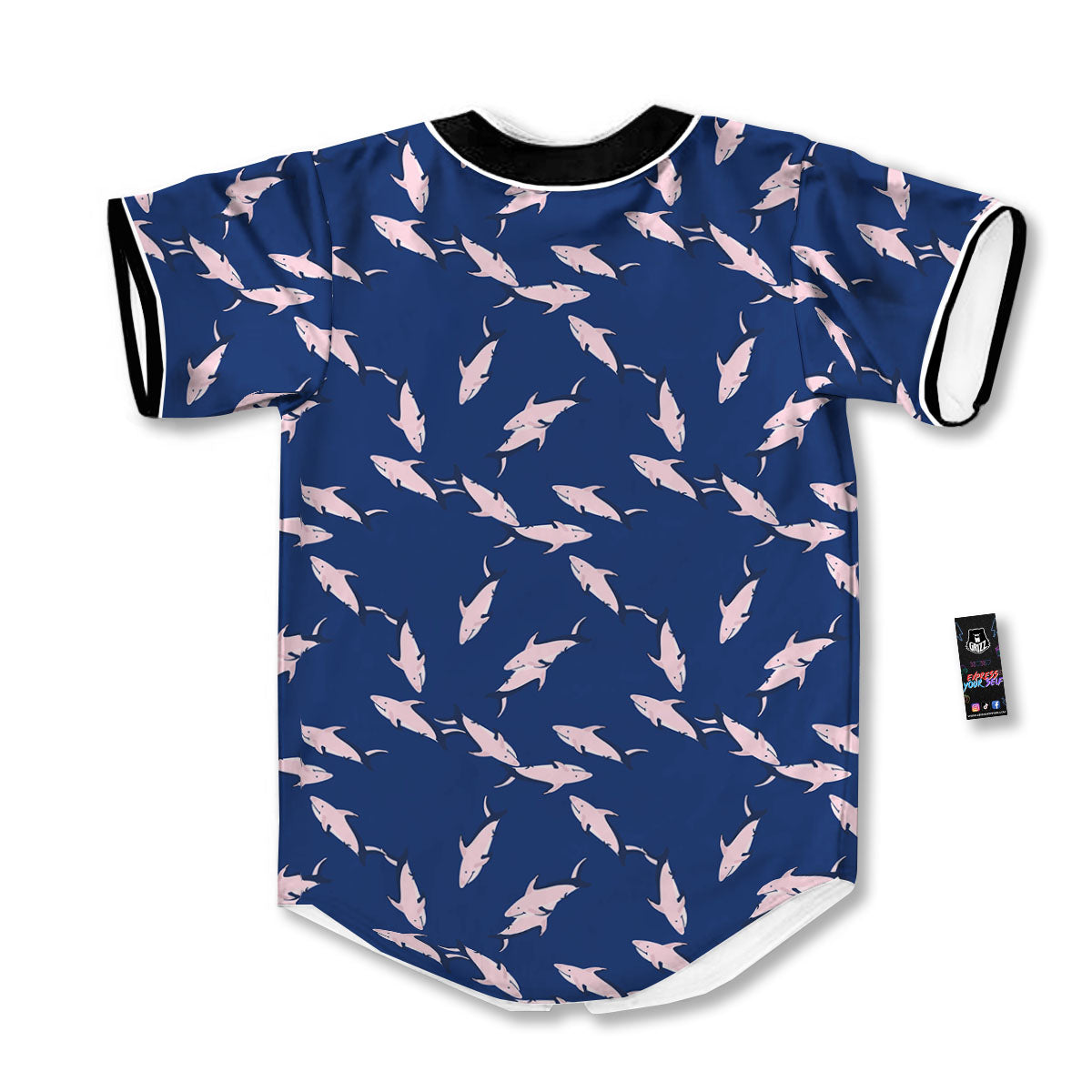Shark Blue And Pink Print Pattern Baseball Jersey-grizzshop