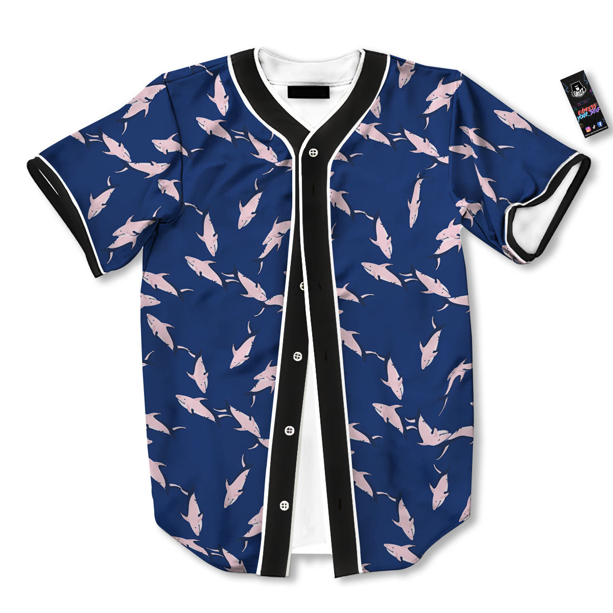 Shark Blue And Pink Print Pattern Baseball Jersey-grizzshop