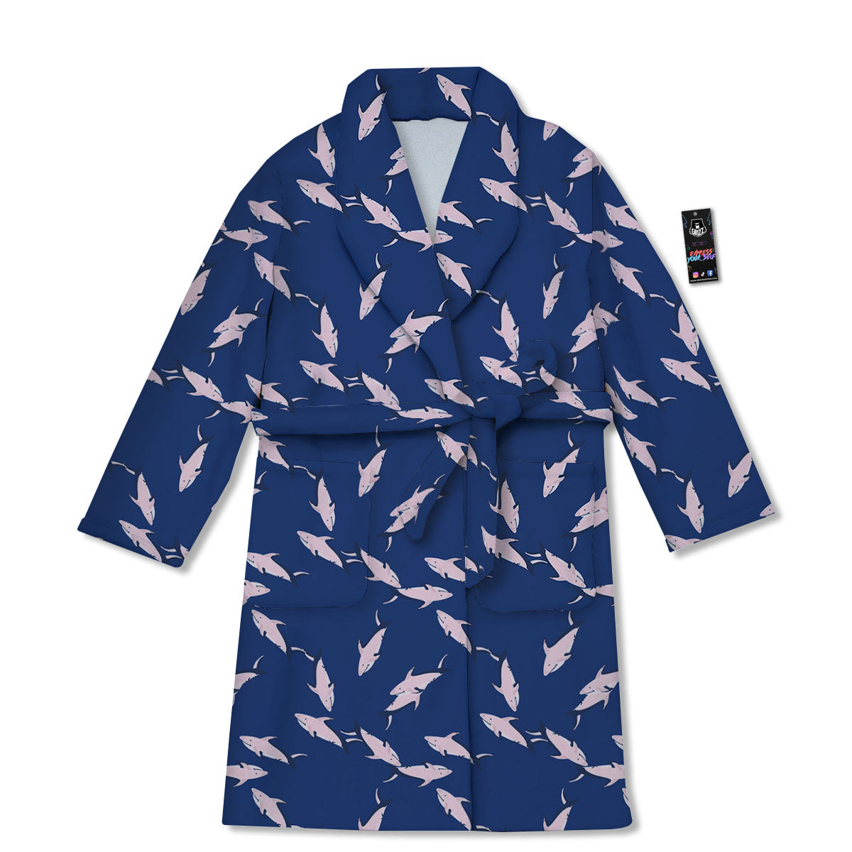 Shark Blue And Pink Print Pattern Bathrobe-grizzshop