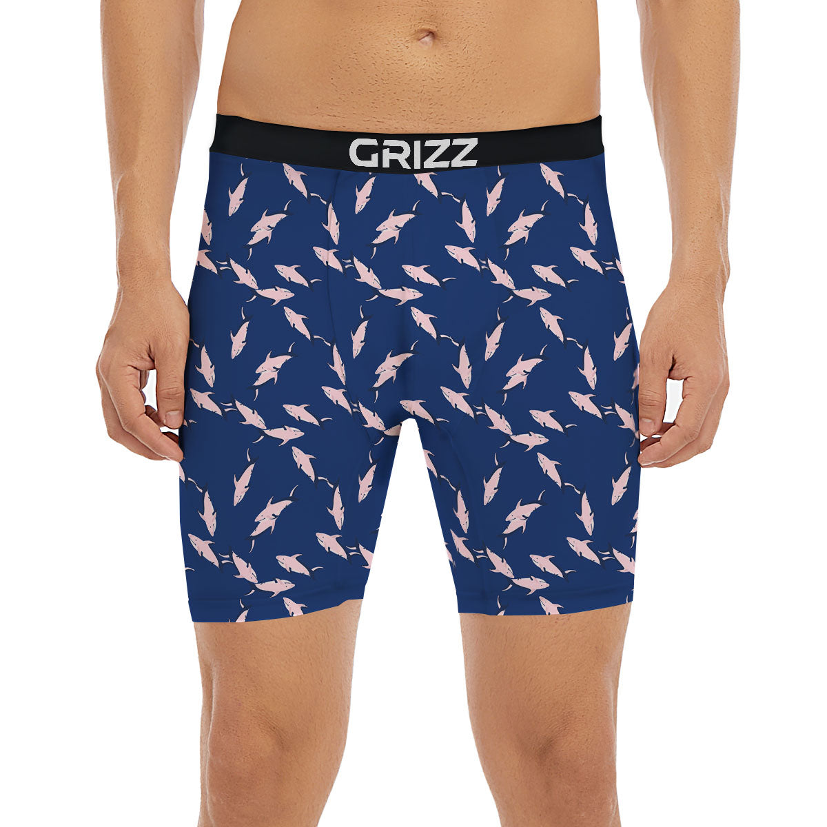 Shark Blue And Pink Print Pattern Boxer Briefs-grizzshop