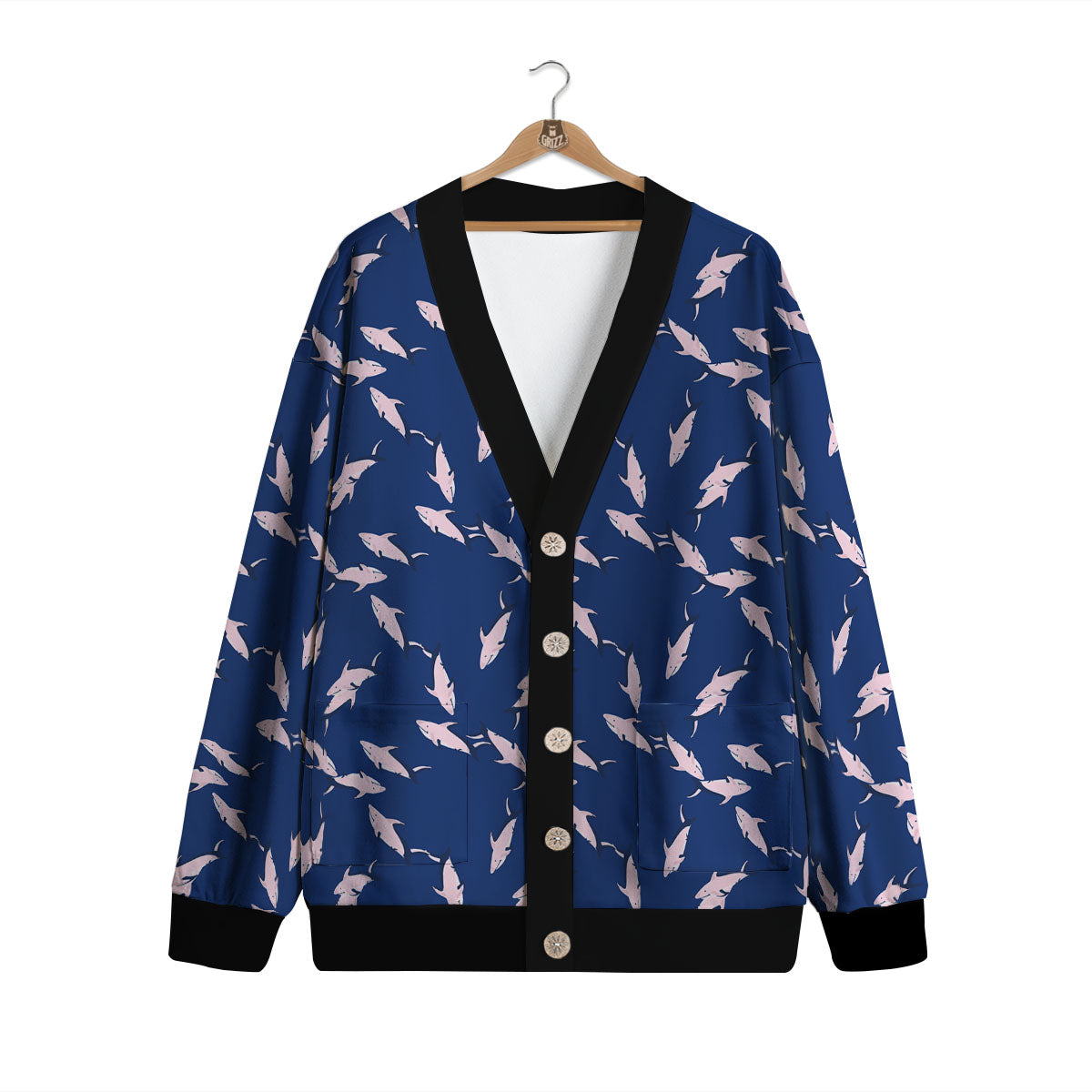 Shark Blue And Pink Print Pattern Cardigan-grizzshop