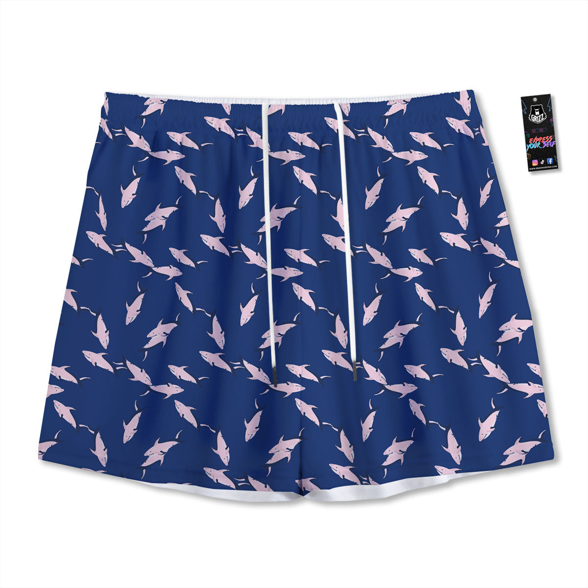 Shark Blue And Pink Print Pattern Mesh Shorts