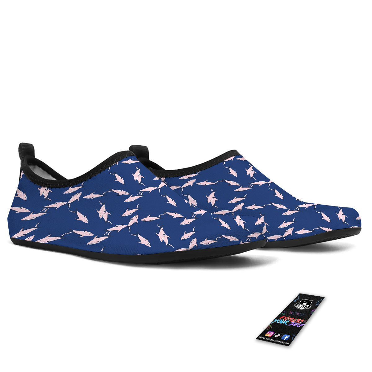 Shark Blue And Pink Print Pattern Water Shoes-grizzshop