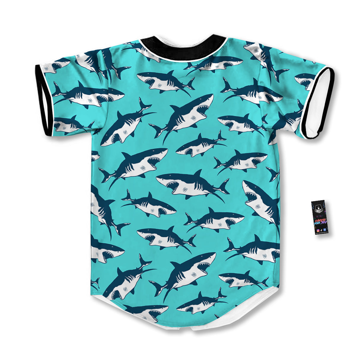 Shark Blue Print Pattern Baseball Jersey-grizzshop