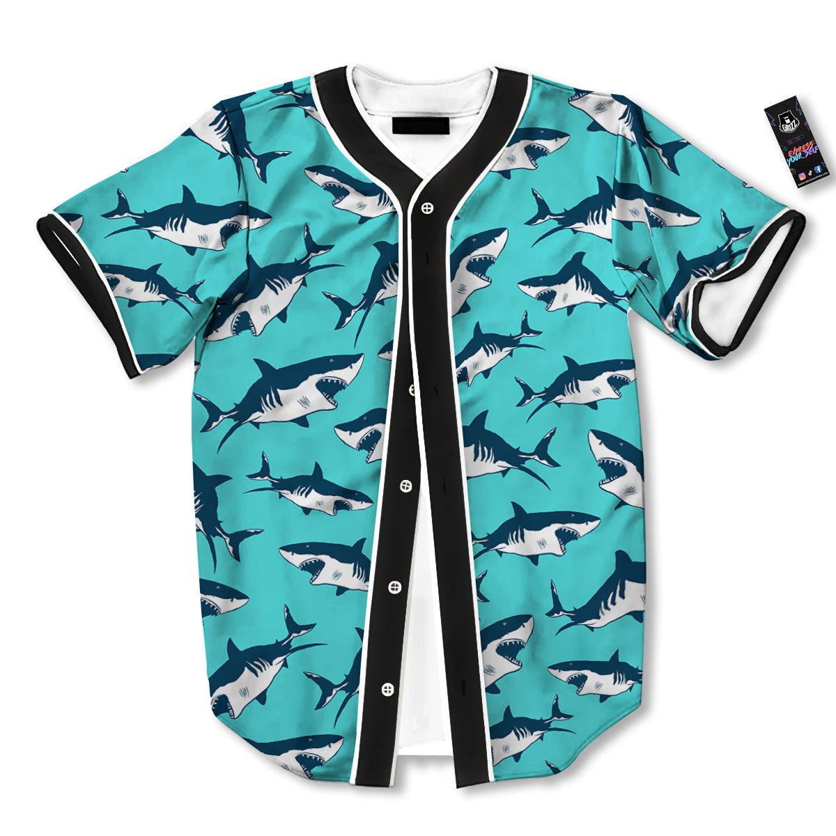 Shark Blue Print Pattern Baseball Jersey-grizzshop