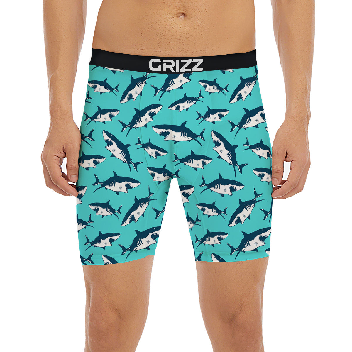 Shark Blue Print Pattern Boxer Briefs-grizzshop
