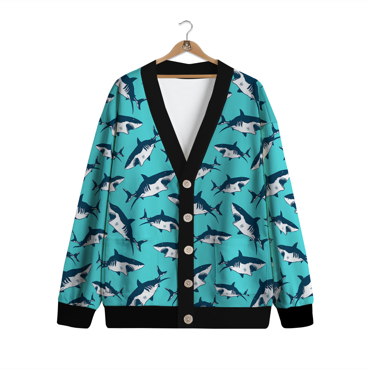 Shark Blue Print Pattern Cardigan-grizzshop