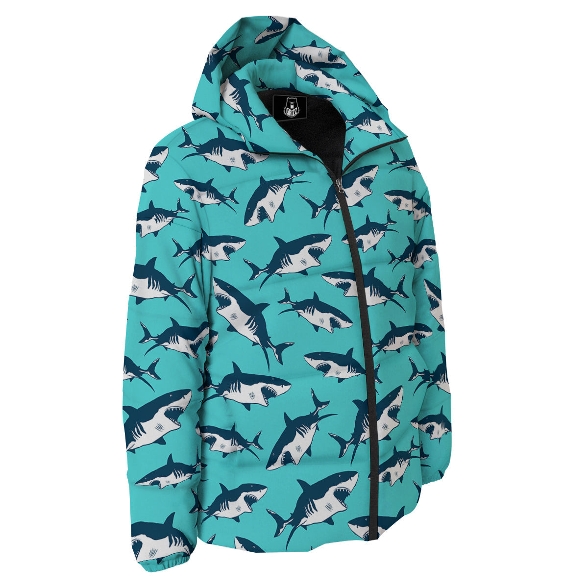 Shark Blue Print Pattern Down Jacket-grizzshop