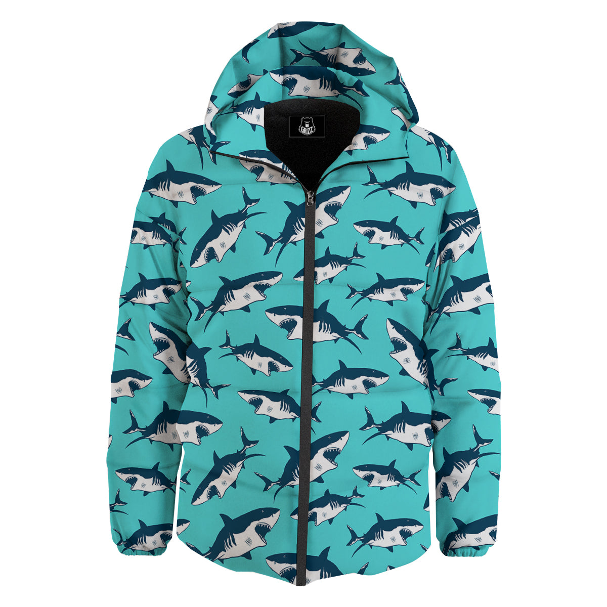 Shark Blue Print Pattern Down Jacket-grizzshop