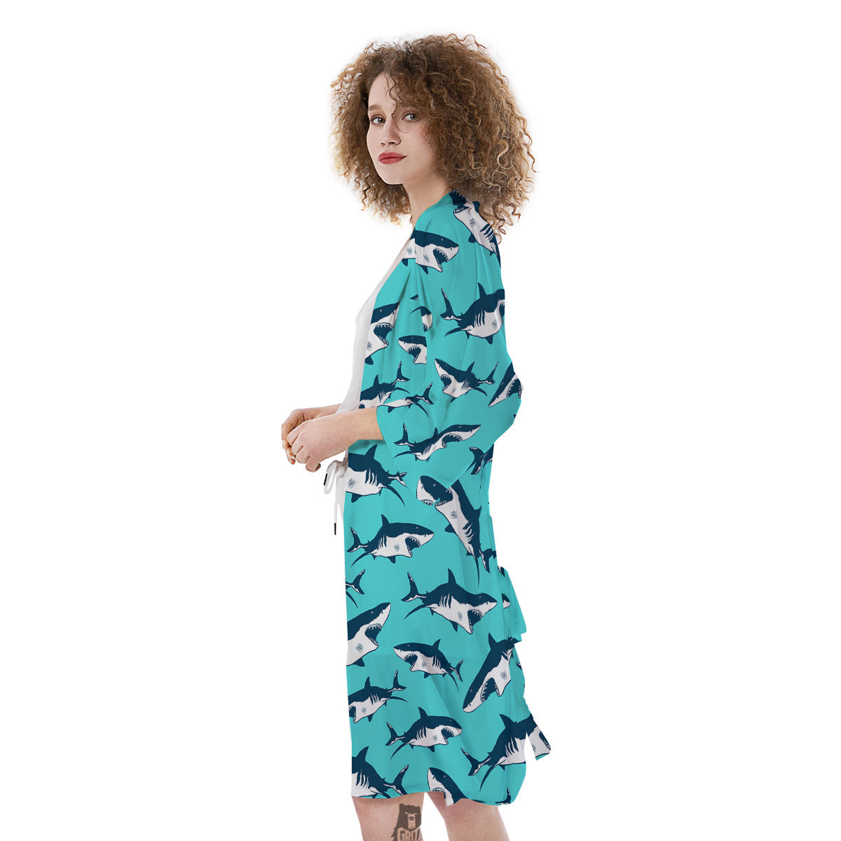 Shark Blue Print Pattern Kimono-grizzshop