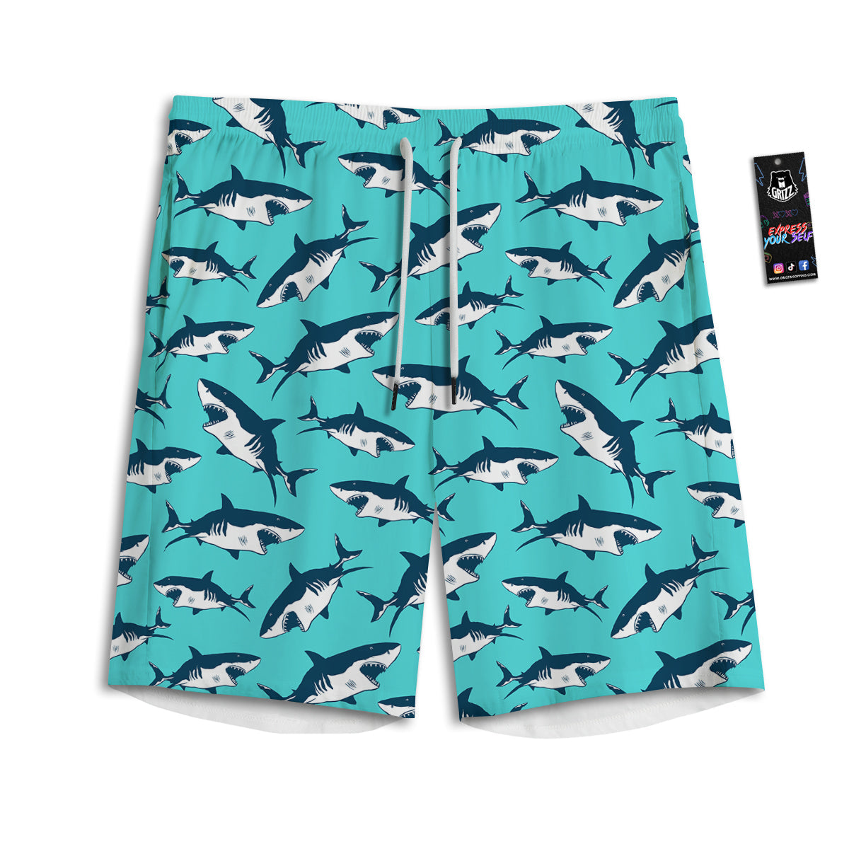 Shark Blue Print Pattern Men's Athletic Shorts