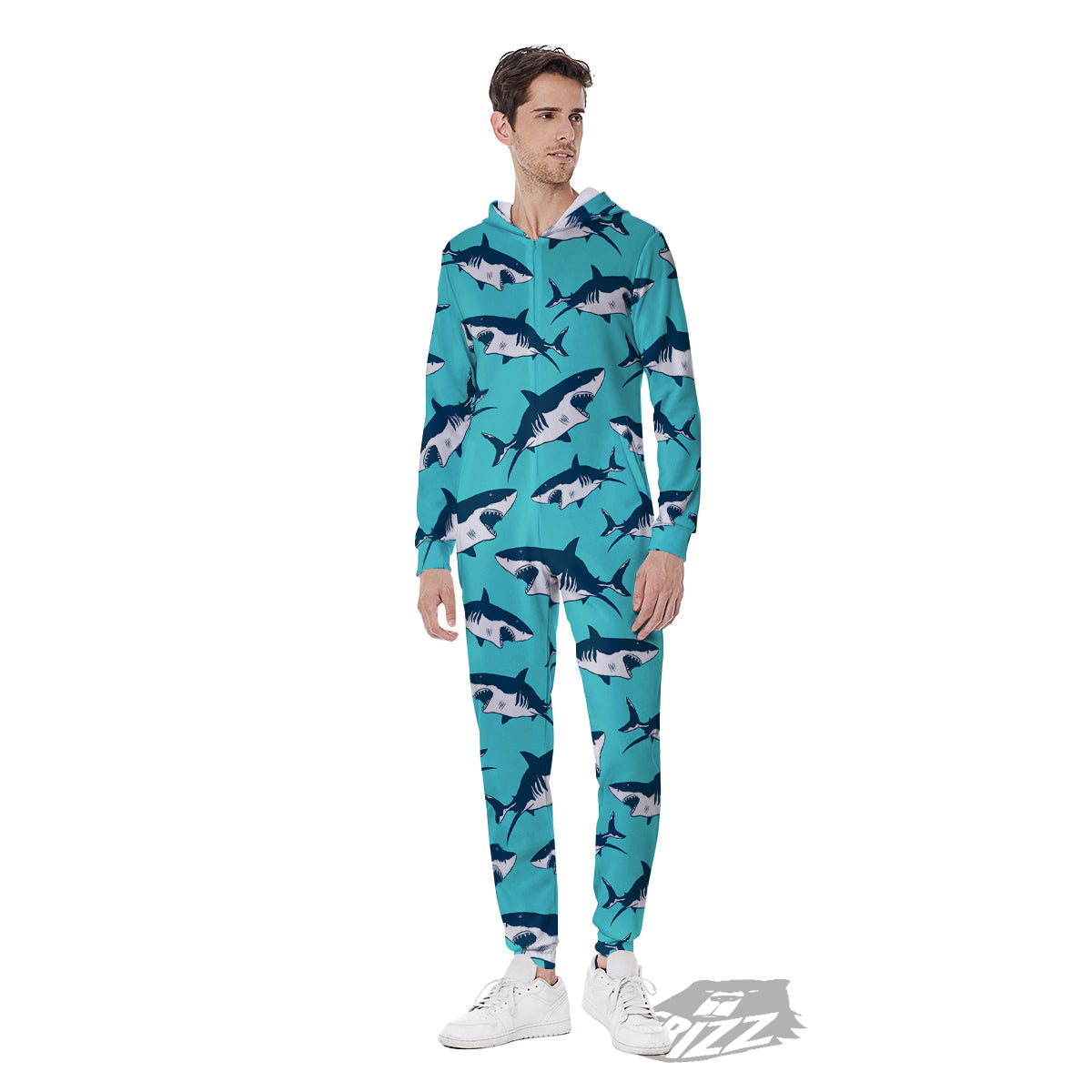 Shark Blue Print Pattern Men's Jumpsuit-grizzshop