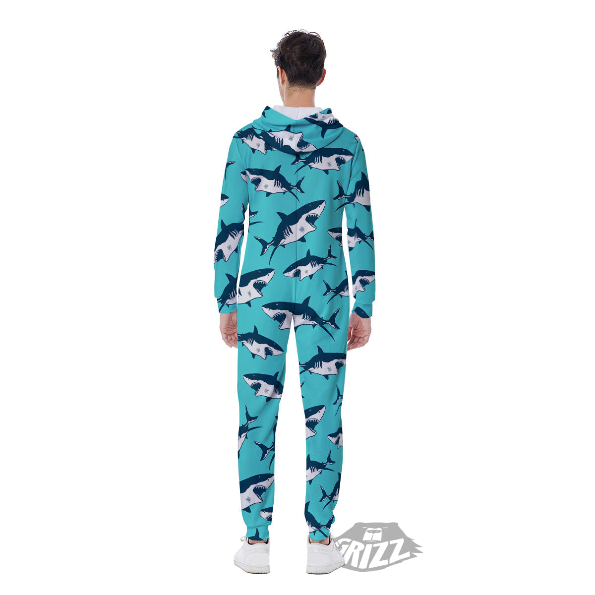 Shark Blue Print Pattern Men's Jumpsuit-grizzshop