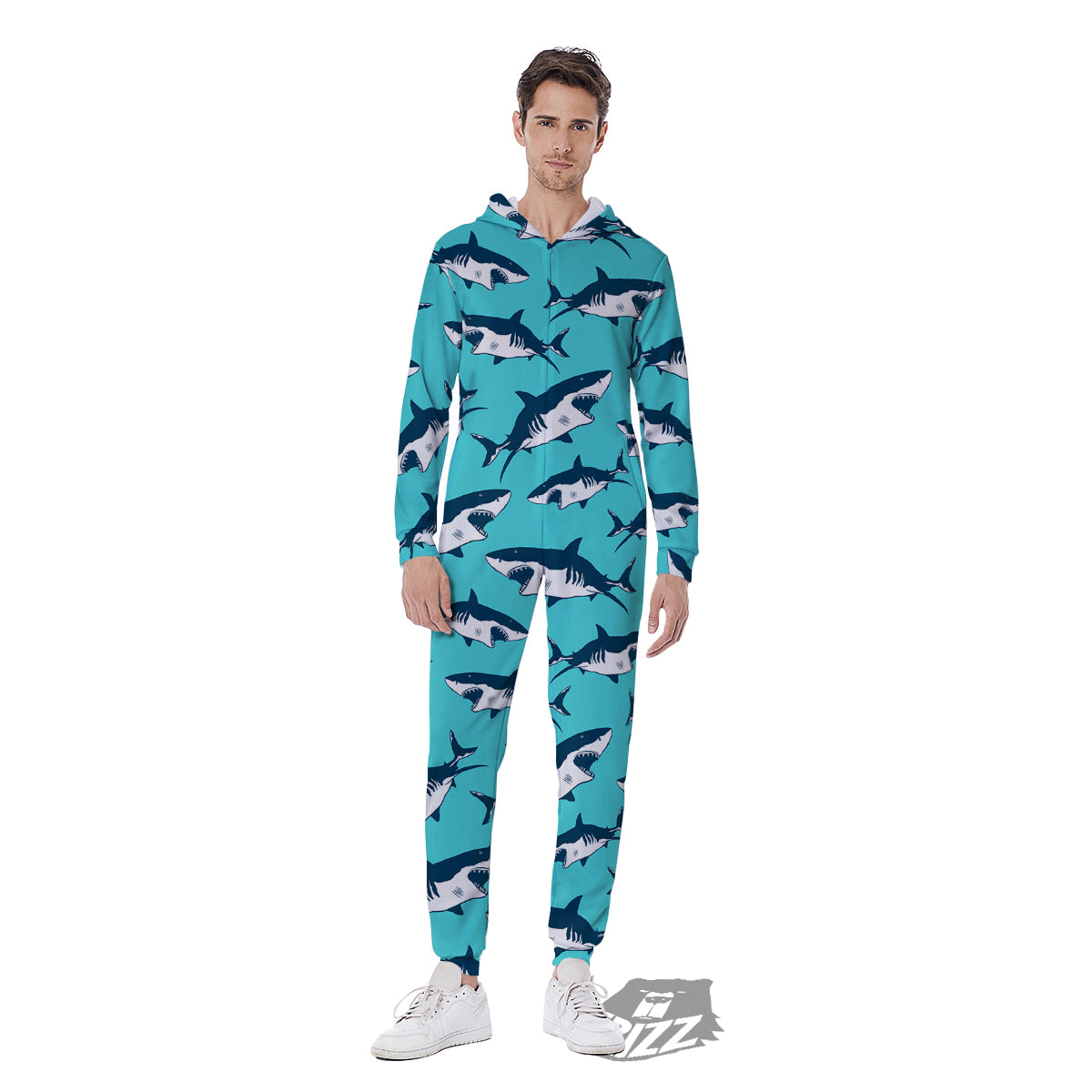 Shark Blue Print Pattern Men's Jumpsuit-grizzshop