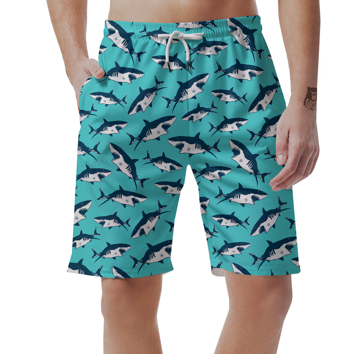 Shark Blue Print Pattern Men's Shorts-grizzshop