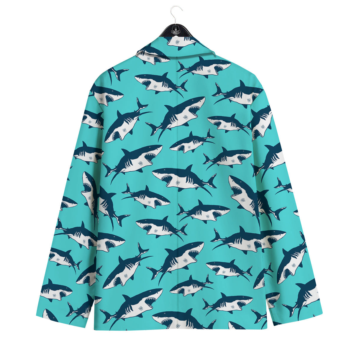 Shark Blue Print Pattern Men's Sport Coat-grizzshop