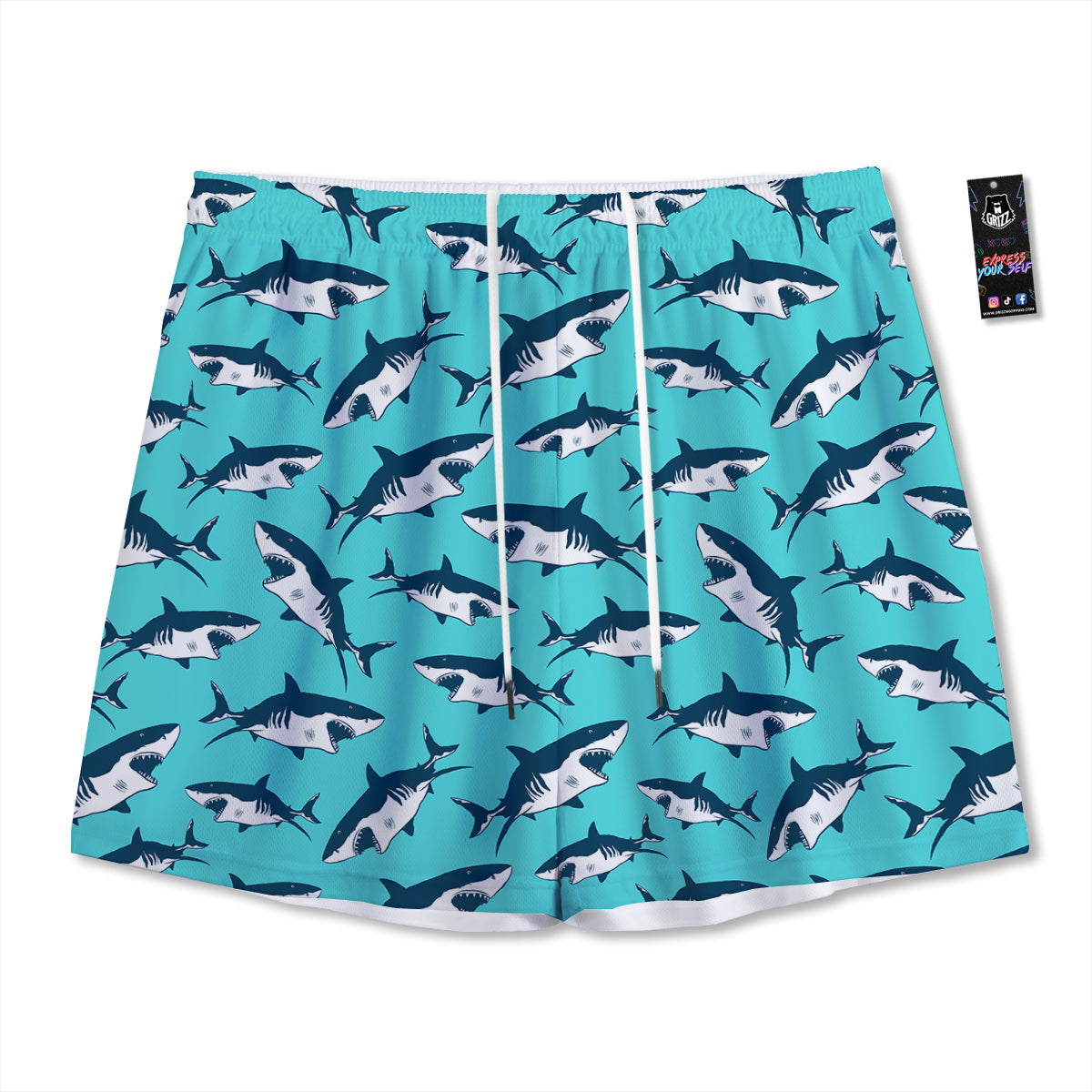 Shark Blue Print Pattern Mesh Shorts