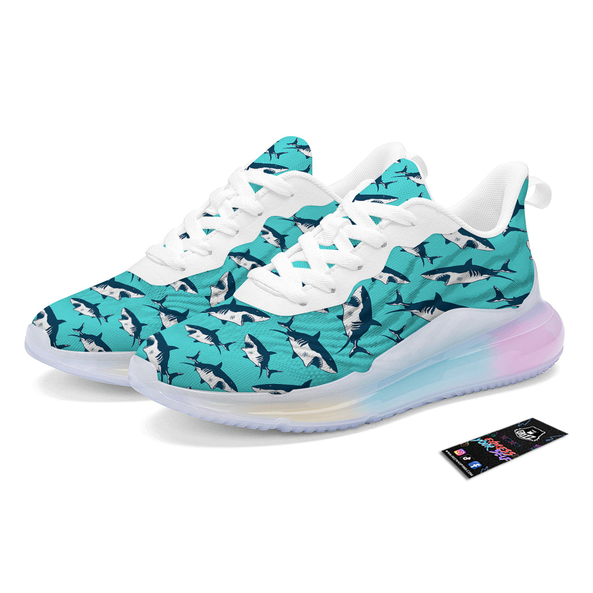 Shark Blue Print Pattern Running Sneakers-grizzshop