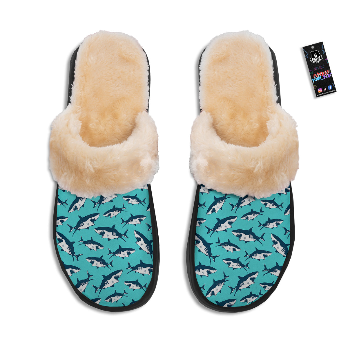 Shark Blue Print Pattern Slippers-grizzshop