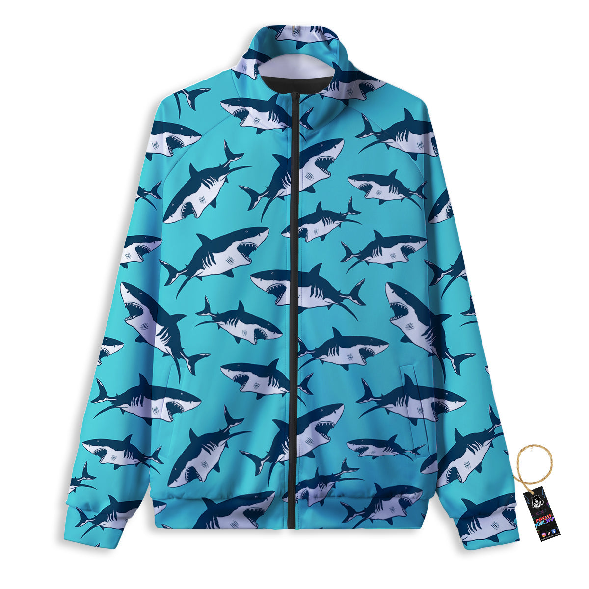 Shark Blue Print Pattern Track Jacket-grizzshop