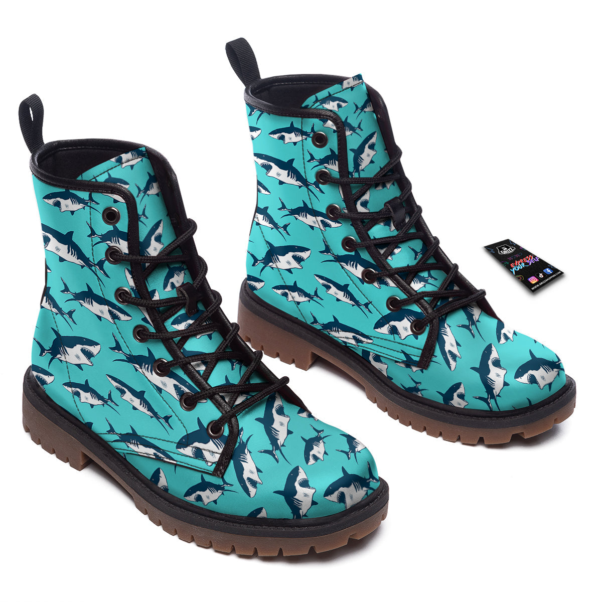 Shark Blue Print Pattern Work Boots-grizzshop