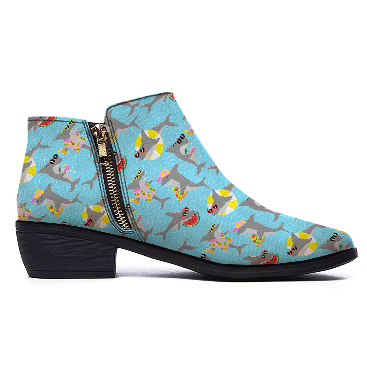 Shark Cartoon Print Pattern Ankle Boots-grizzshop