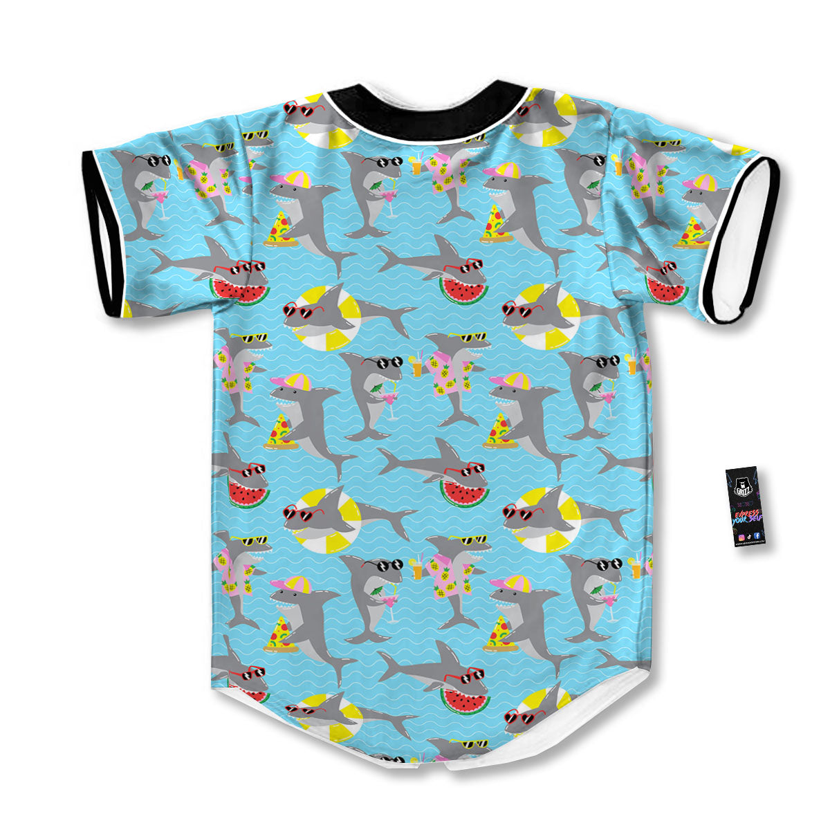 Shark Cartoon Print Pattern Baseball Jersey-grizzshop