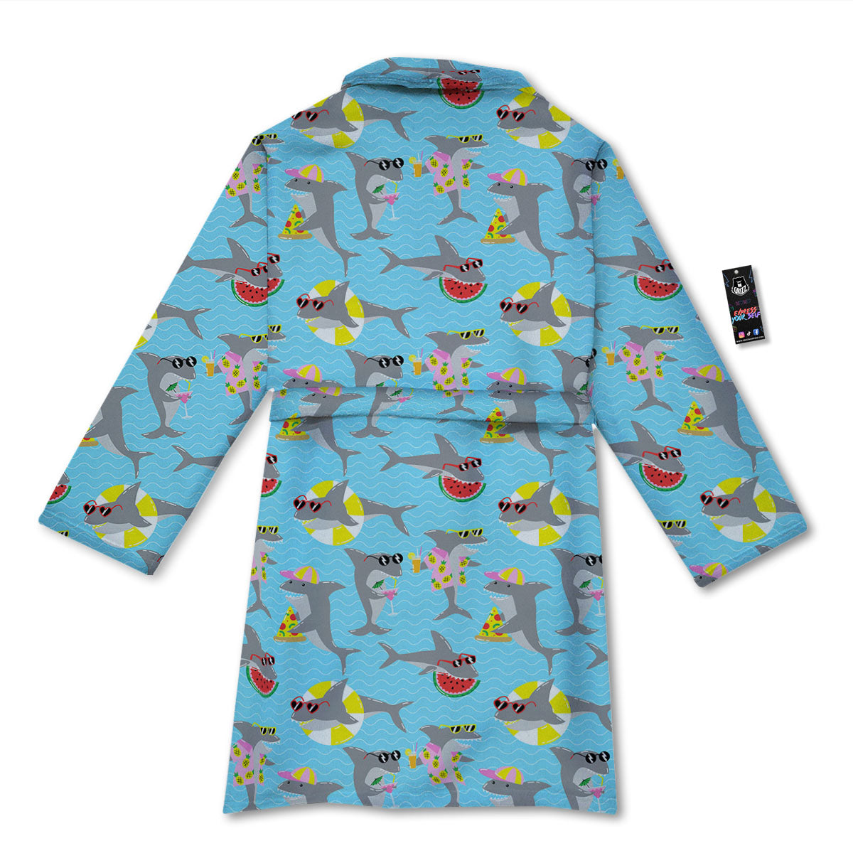 Shark Cartoon Print Pattern Bathrobe-grizzshop