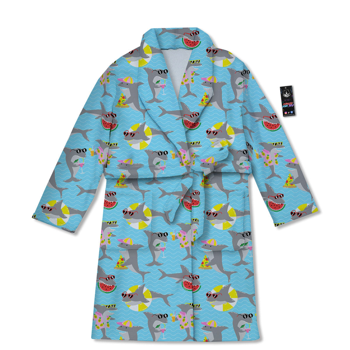 Shark Cartoon Print Pattern Bathrobe-grizzshop
